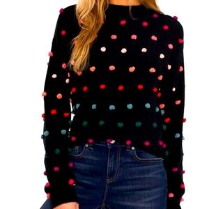 CeCe Rainbow Pompom mock neck Sweater - brand new
